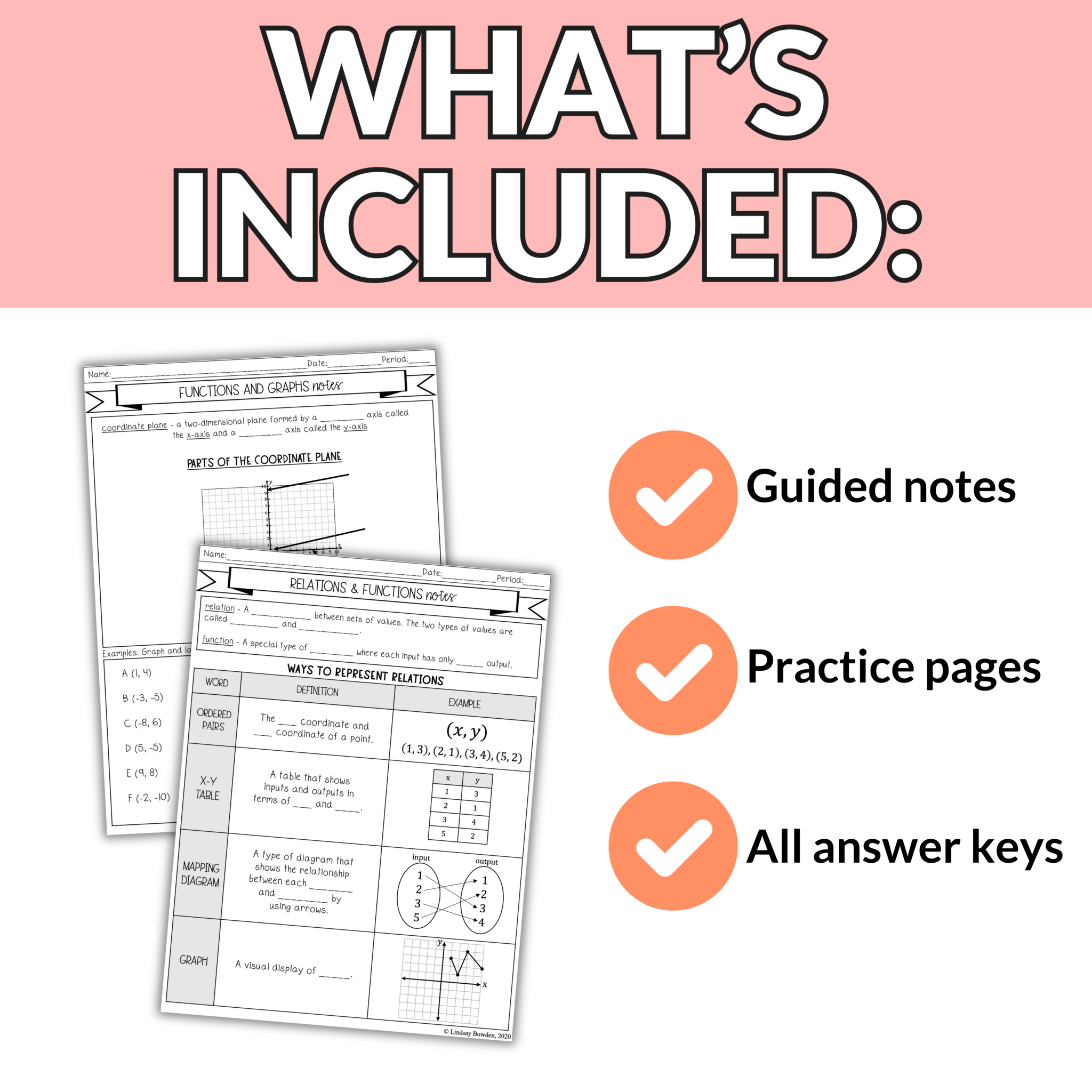 Relations and Functions with Analyzing Graphs Notes & Worksheets ...
