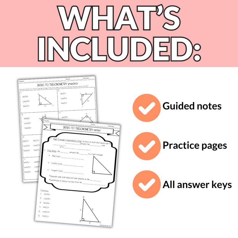Right Triangle Trigonometry Notes and Worksheets for 9th – 11th Grade ...
