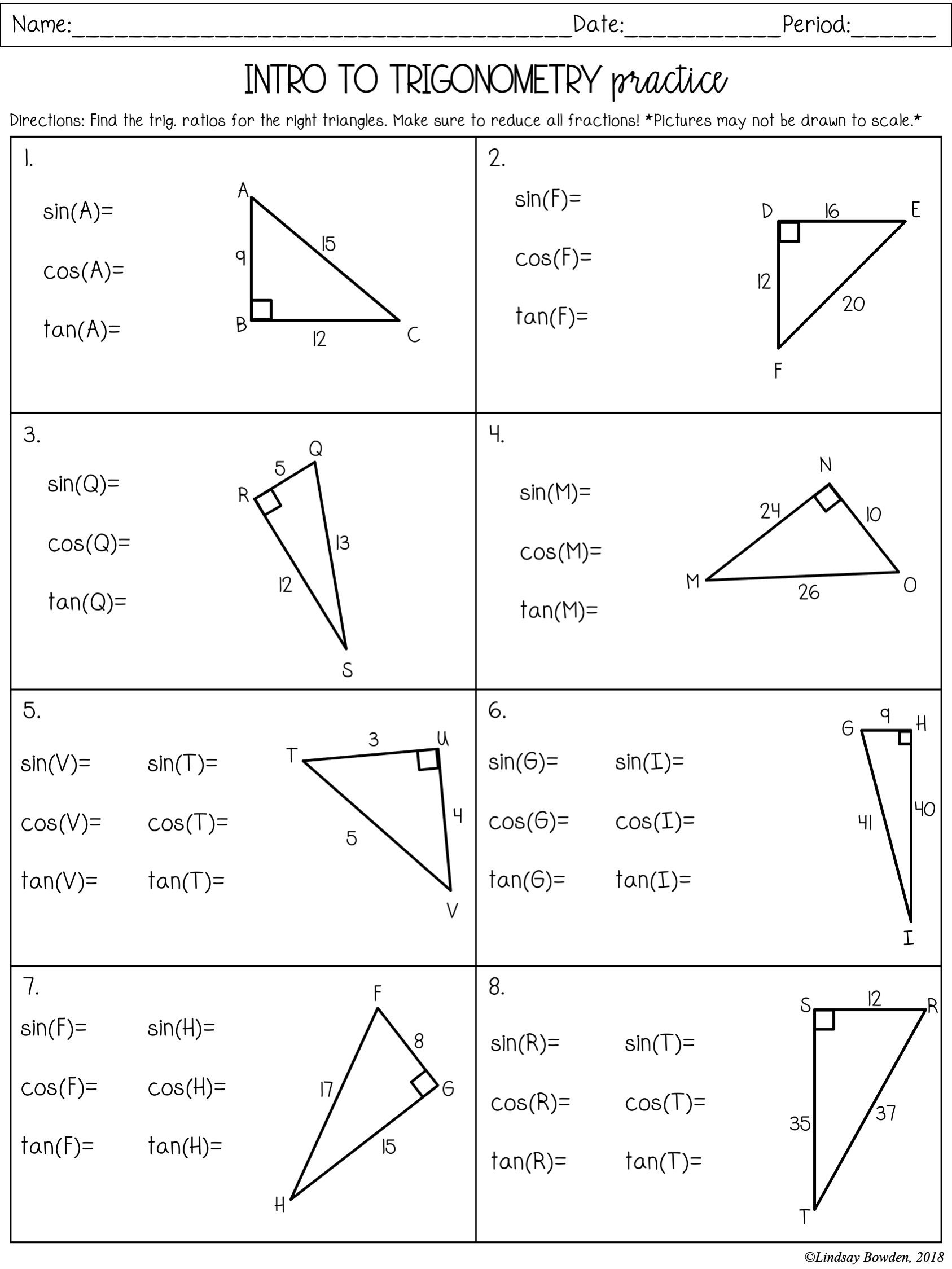 Right Triangles Worksheets