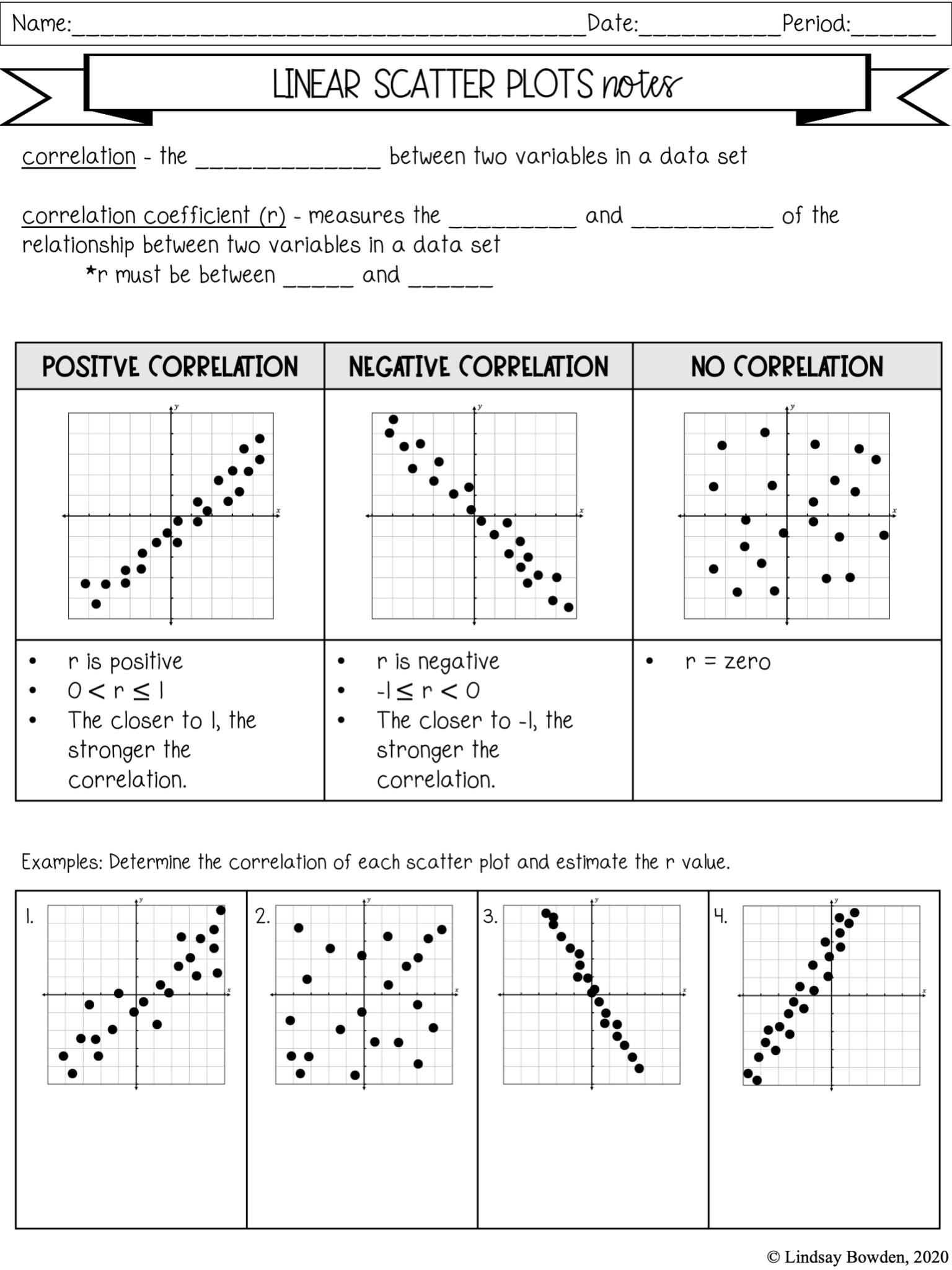Scatter Plots Notes and Worksheets Lindsay Bowden