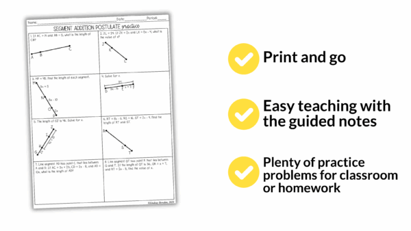Segment and Angle Addition Postulates Notes and Worksheets | 9th - 11th Geometry - Image 5