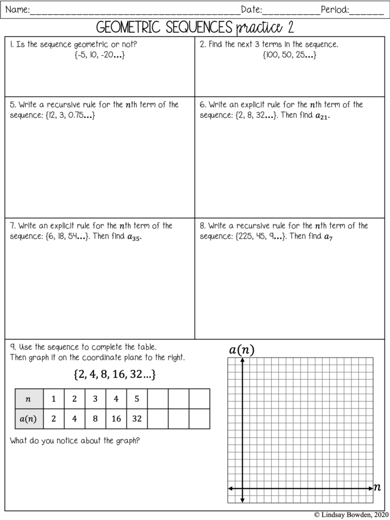 Geometric Sequences Notes and Worksheets - Lindsay Bowden