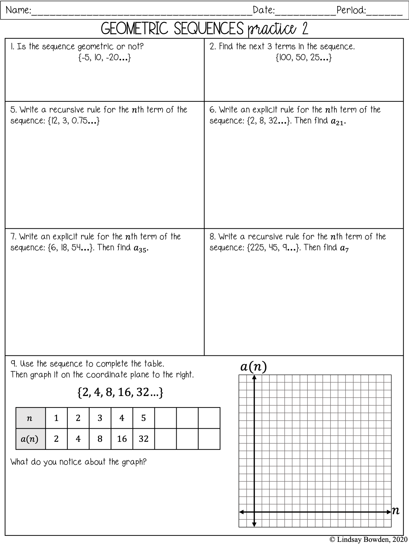 Geometric Sequence Practice Worksheet