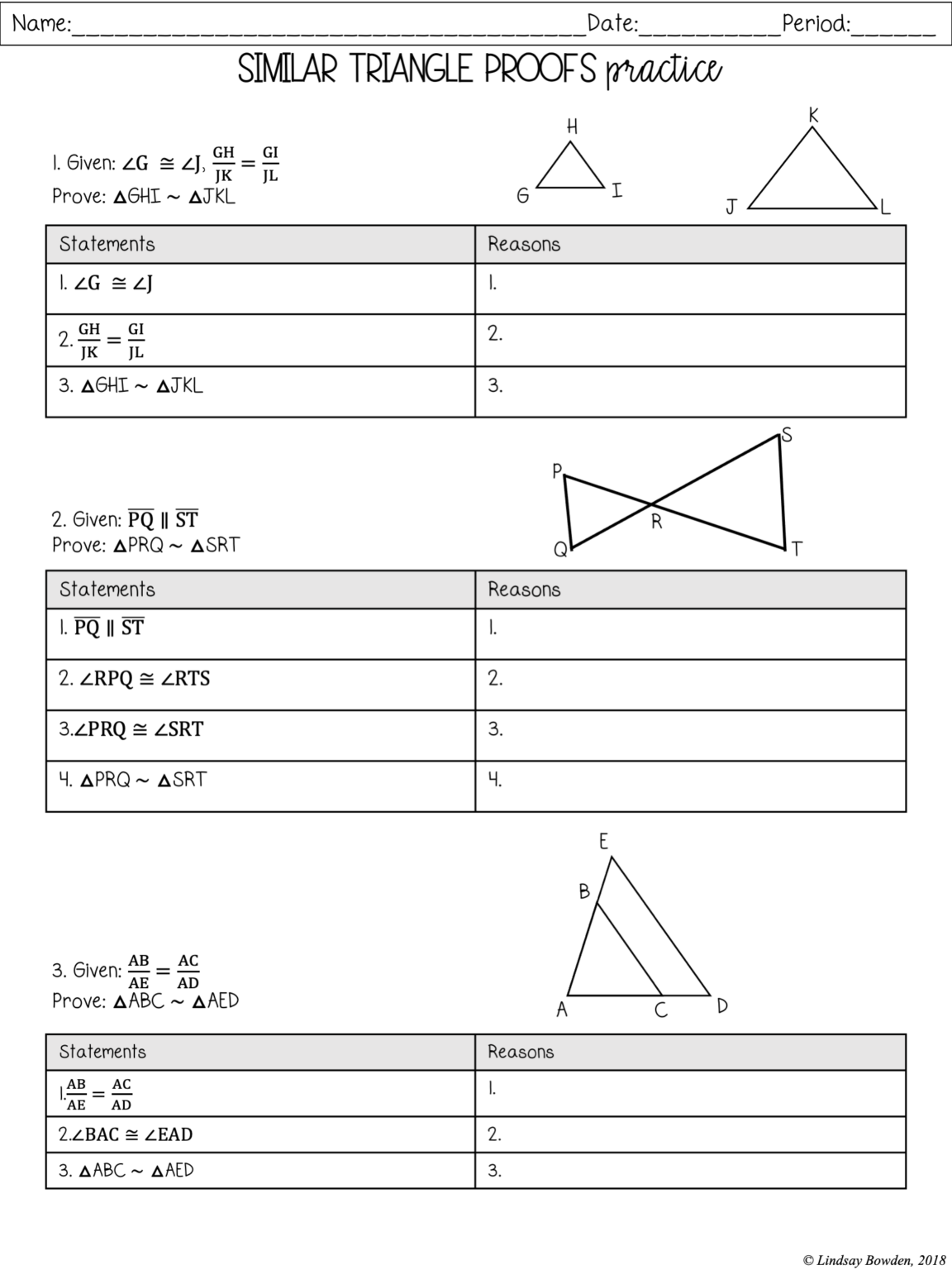 Similar Triangles Notes and Worksheets - Lindsay Bowden