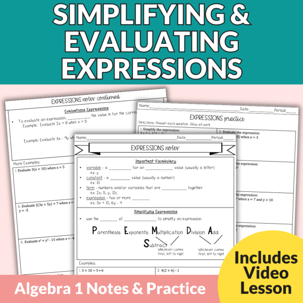 Expressions Notes and Worksheets