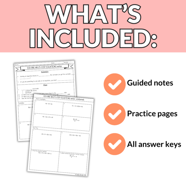 Solving Multi Step Equations Notes and Worksheets with Error Analysis Algebra 1 - Image 3