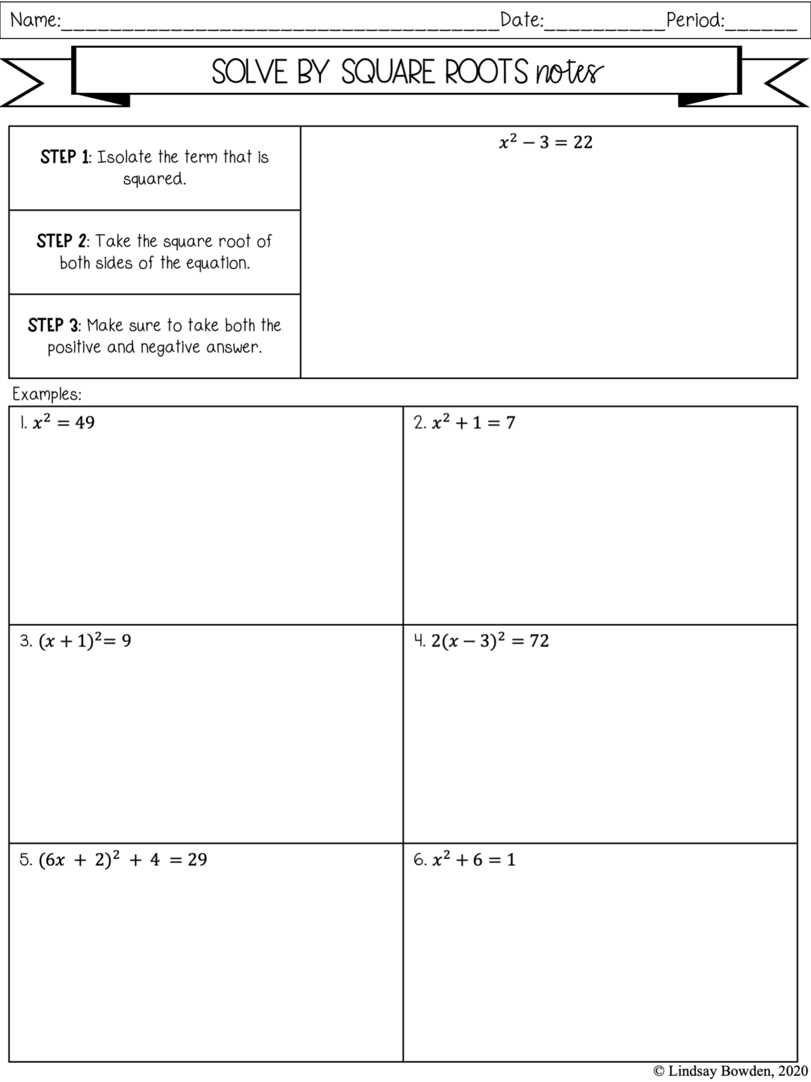 Solving Quadratics Notes and Worksheets - Lindsay Bowden