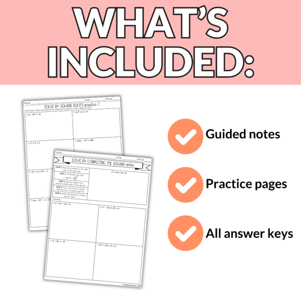 Solving Quadratics Notes and Worksheets - Image 3