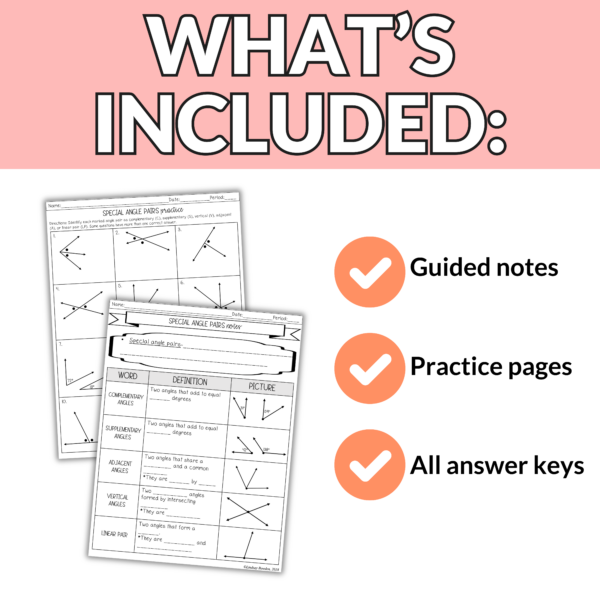 Special Angle Pairs Notes and Worksheets for 9th – 11th Grade Geometry - Image 3