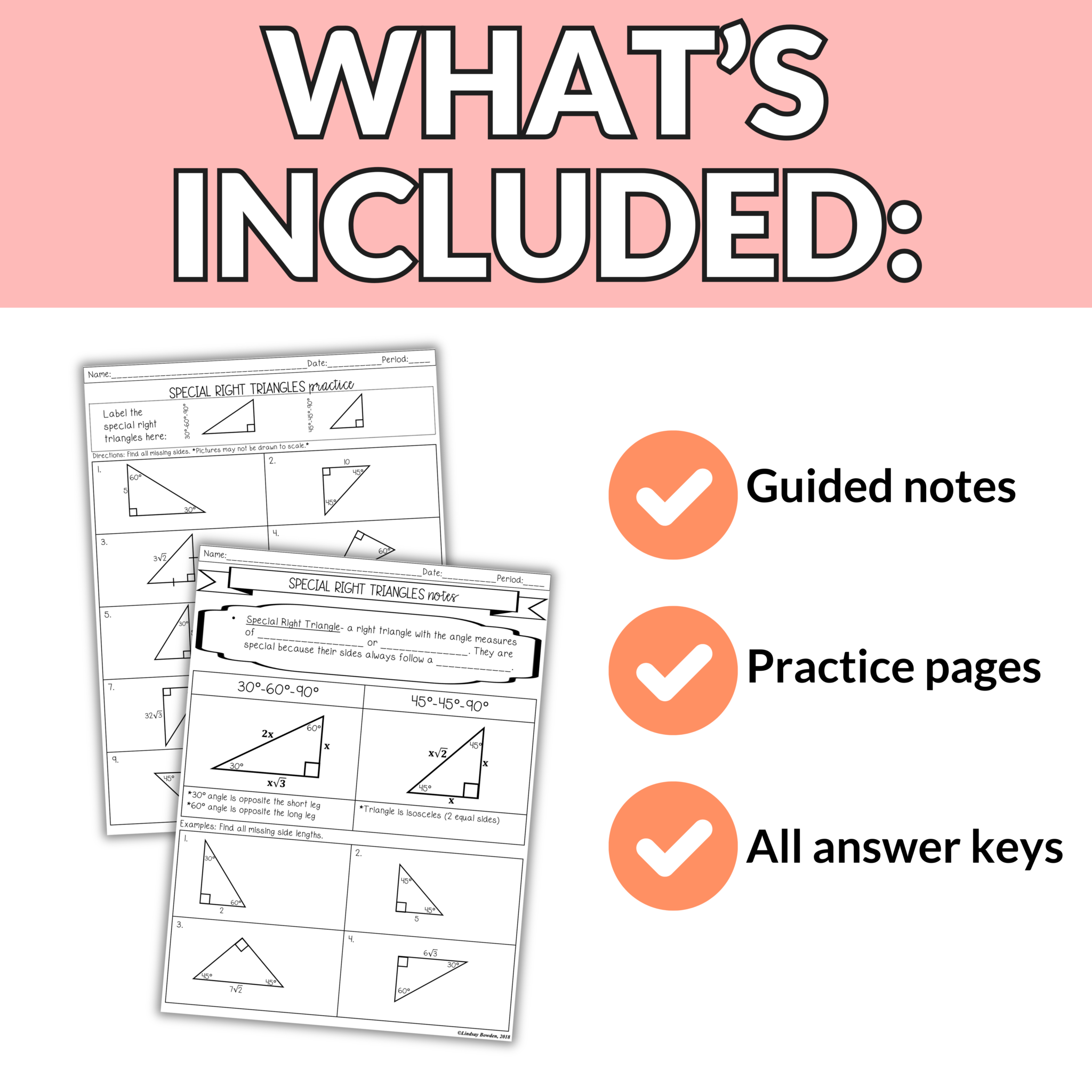 Special Right Triangles Notes and Worksheets for Grades 9th-11th ...