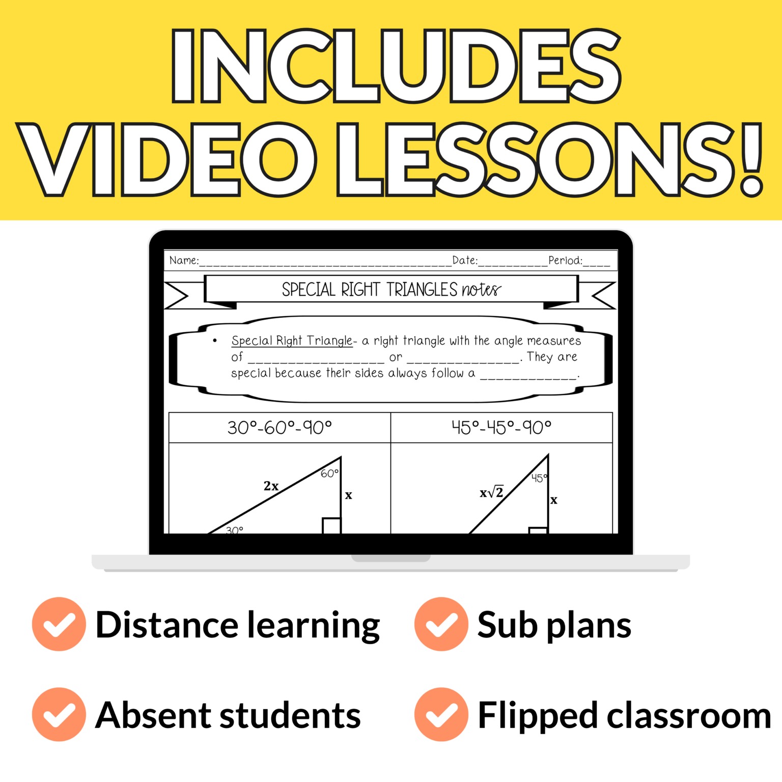 Special Right Triangles Notes and Worksheets for Grades 9th-11th ...