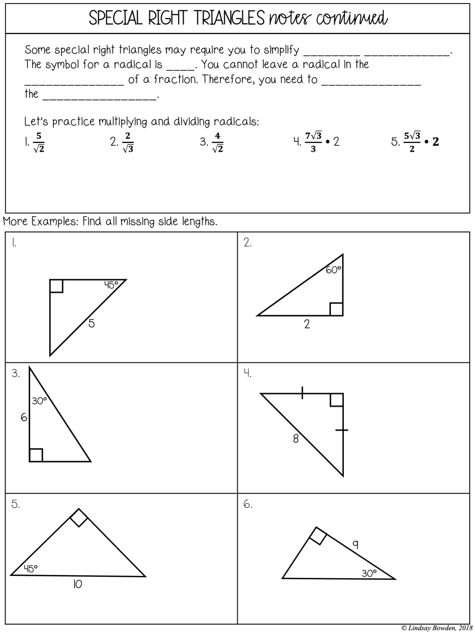Special Right Triangles Notes And Worksheets Lindsay Bowden 8873