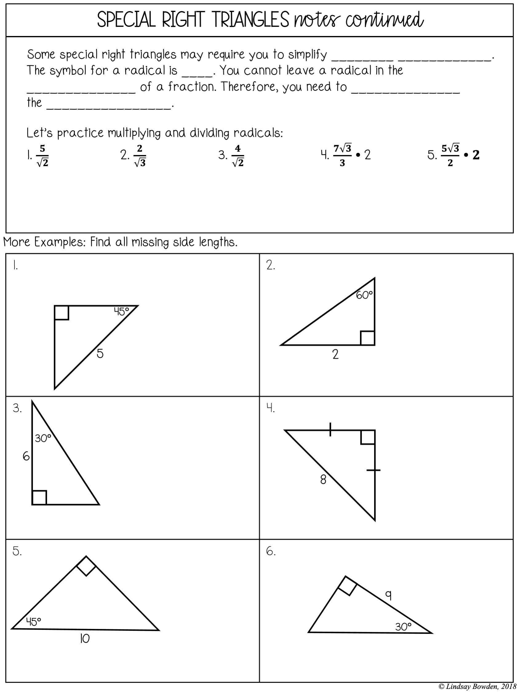 Special Right Triangles Notes and Worksheets - Lindsay Bowden Throughout Special Right Triangles Practice Worksheet