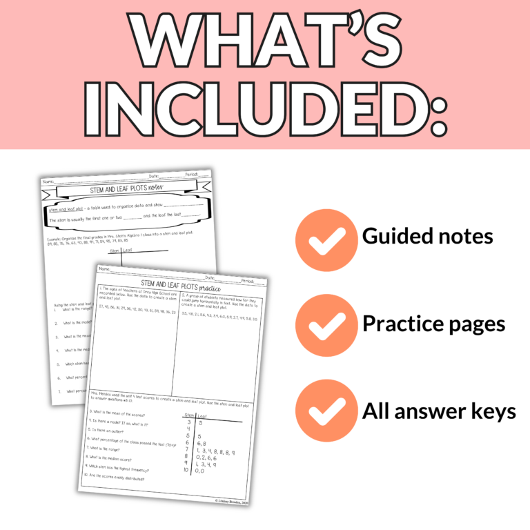 Stem and Leaf Plots Guided Notes and Worksheets | 7th-10th Grade Math ...