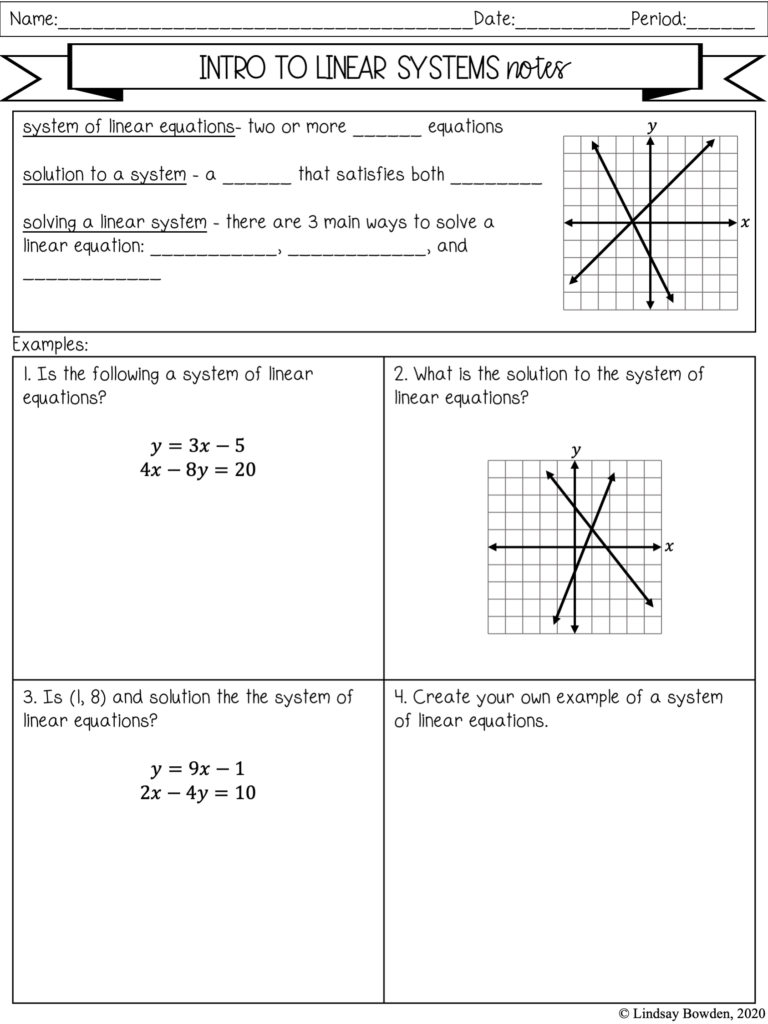 Linear Systems Notes and Worksheets - Lindsay Bowden