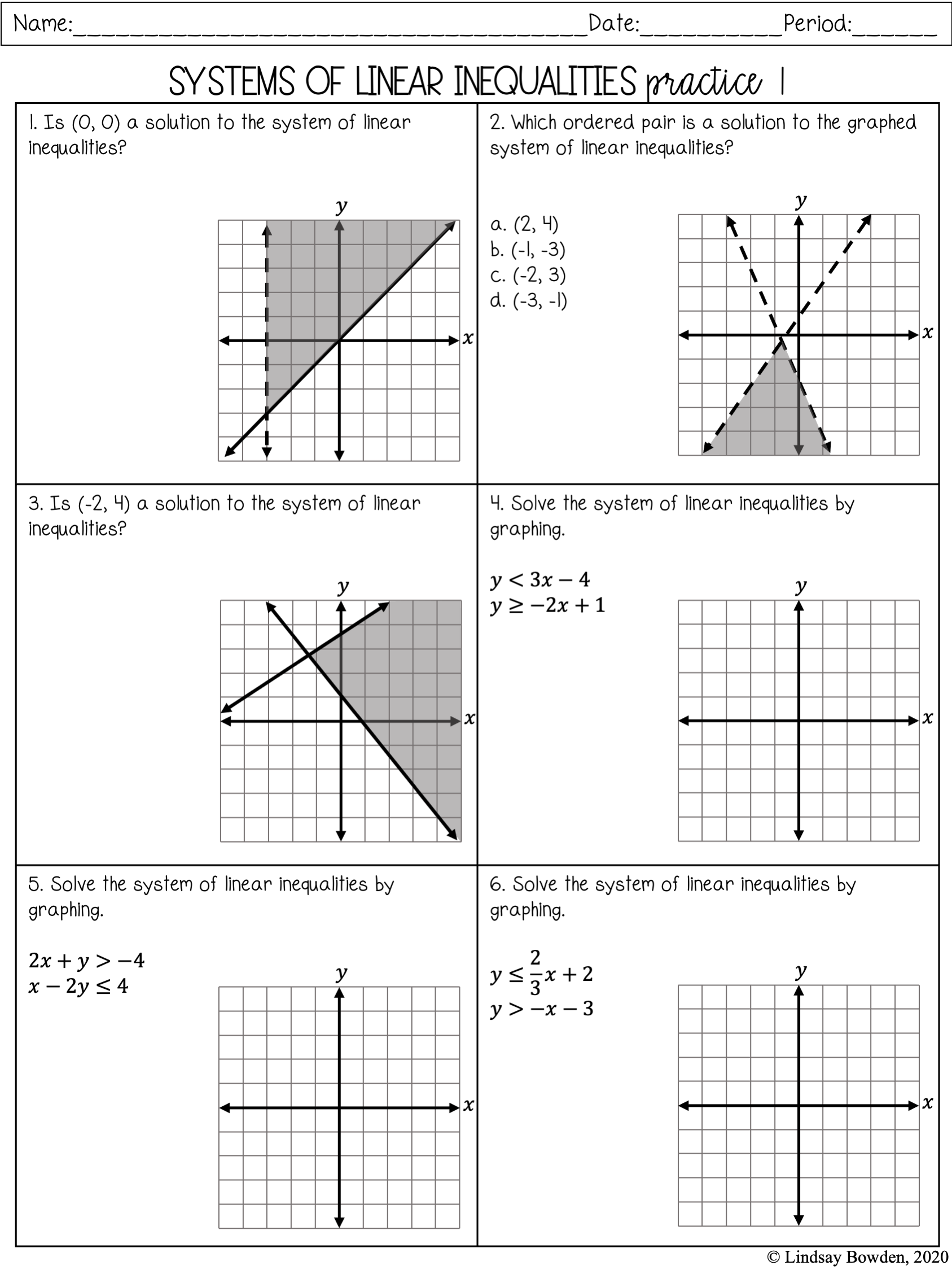 Systems Of Inequalities Worksheet