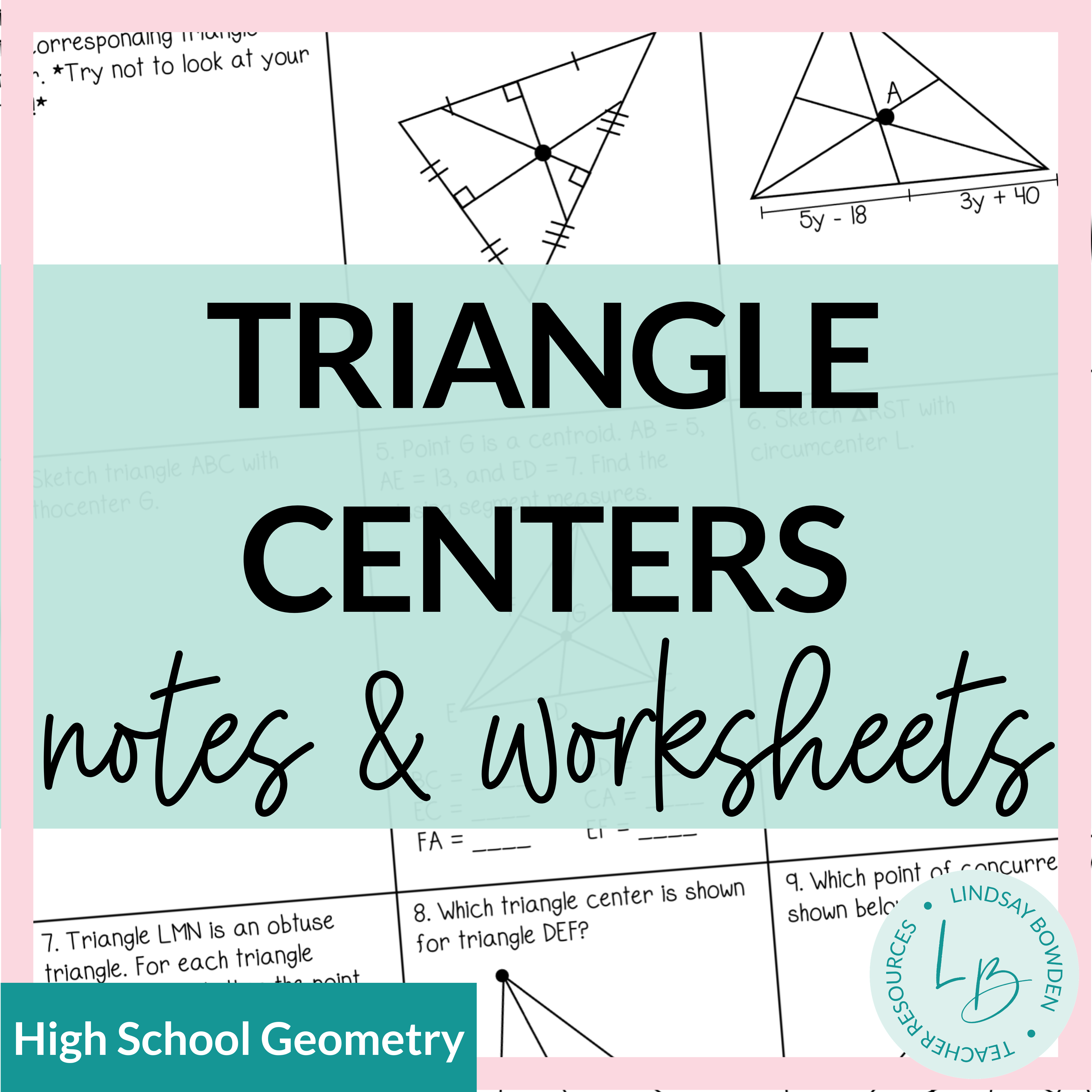 Triangle Centers Notes and Worksheets - Lindsay Bowden For Centers Of Triangles Worksheet