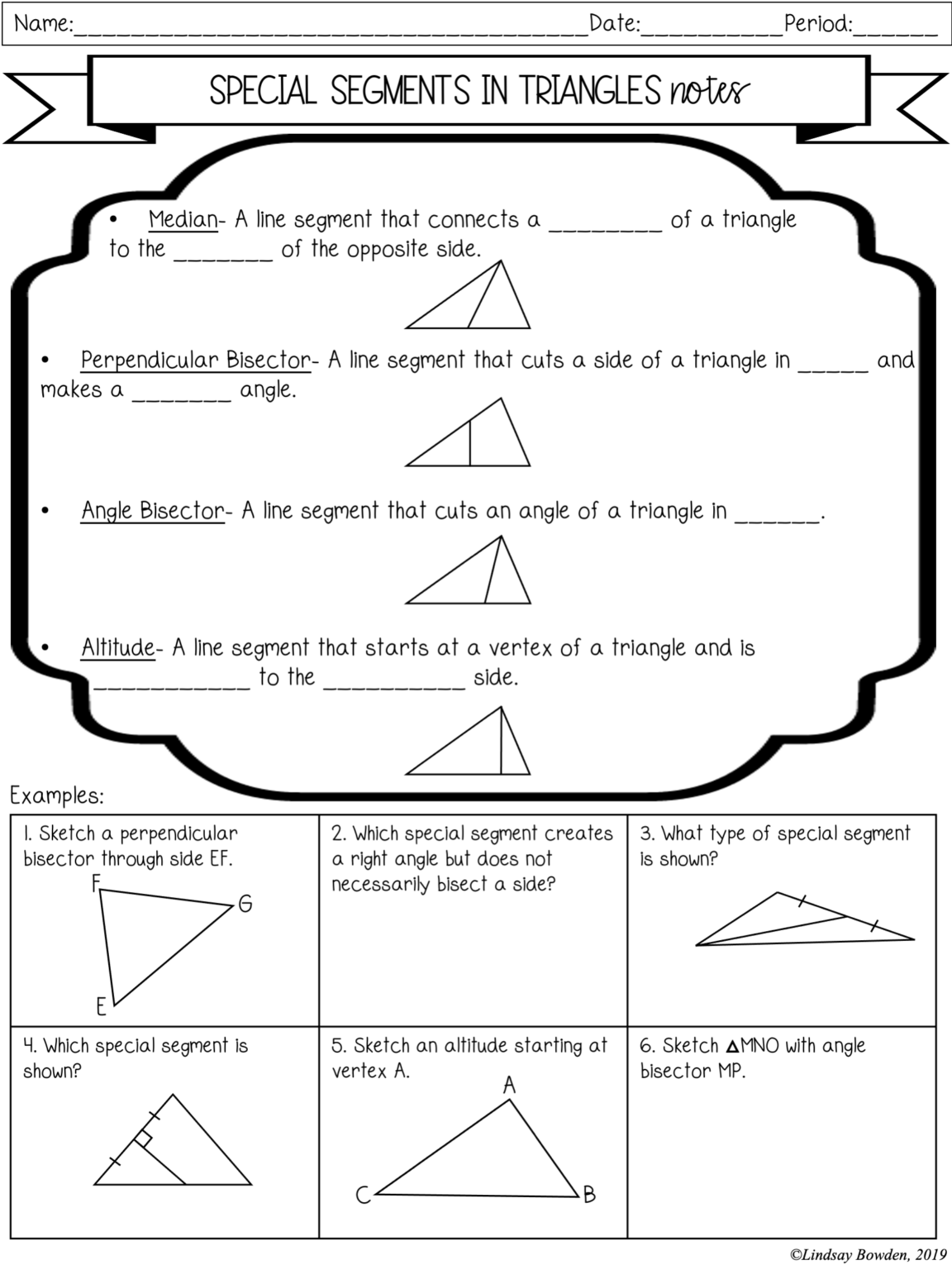 Triangle Centers Notes and Worksheets - Lindsay Bowden