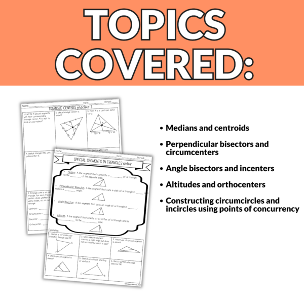 Triangle Centers Notes and Worksheets for 9th - 11th Grade Geometry - Image 2