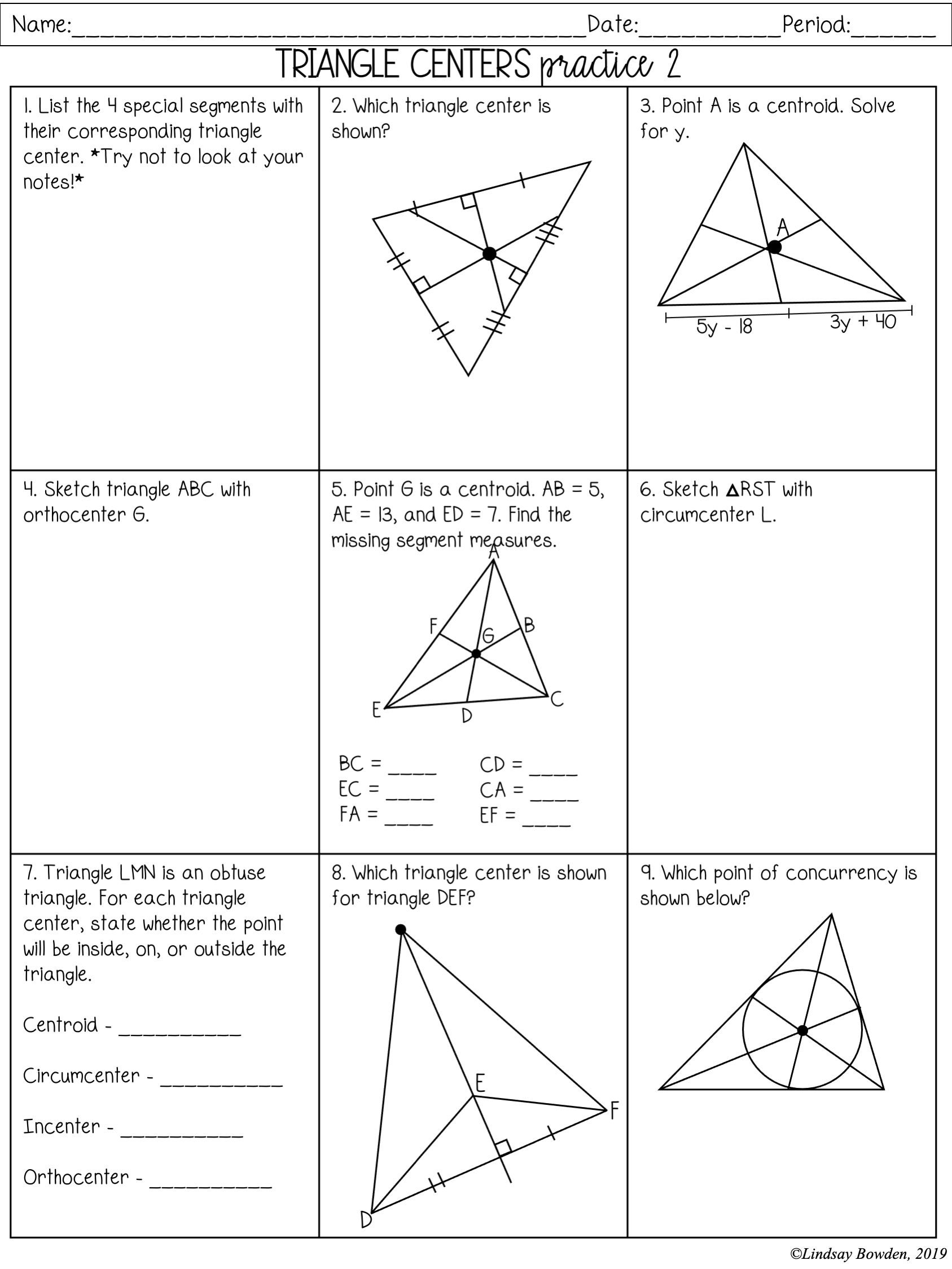 Triangle Centers Notes and Worksheets - Lindsay Bowden Regarding Centers Of Triangles Worksheet