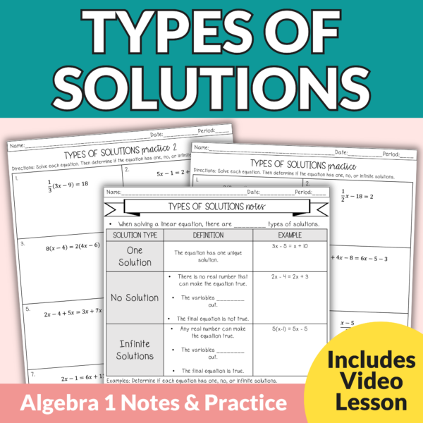 Types of Solutions Notes and Worksheets