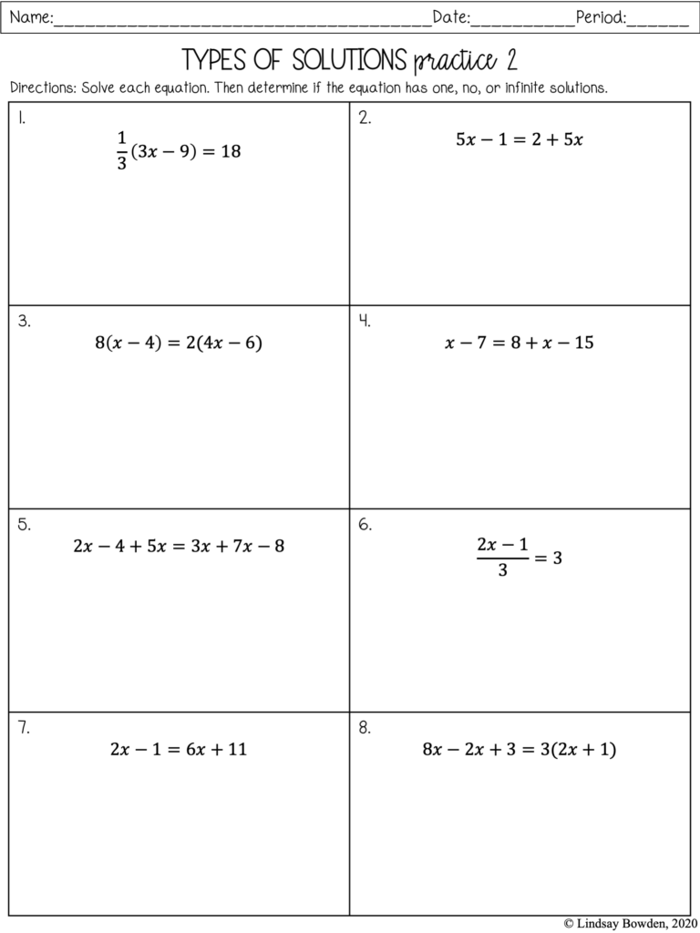 Determine The Number Of Solutions Worksheet