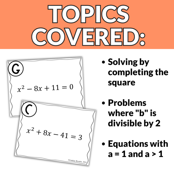 Completing the Square Task Cards - Image 3