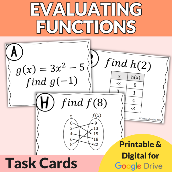 Evaluating Functions Task Cards