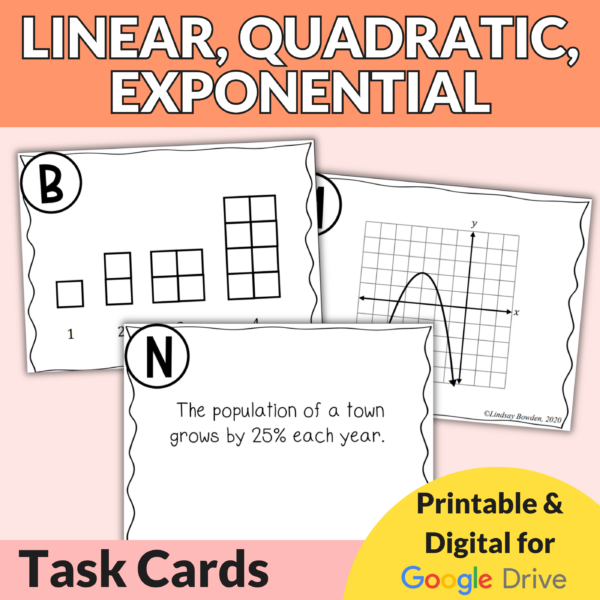 Linear, Quadratic, Exponential Task Cards