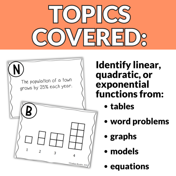 Linear, Quadratic, Exponential Task Cards - Image 3