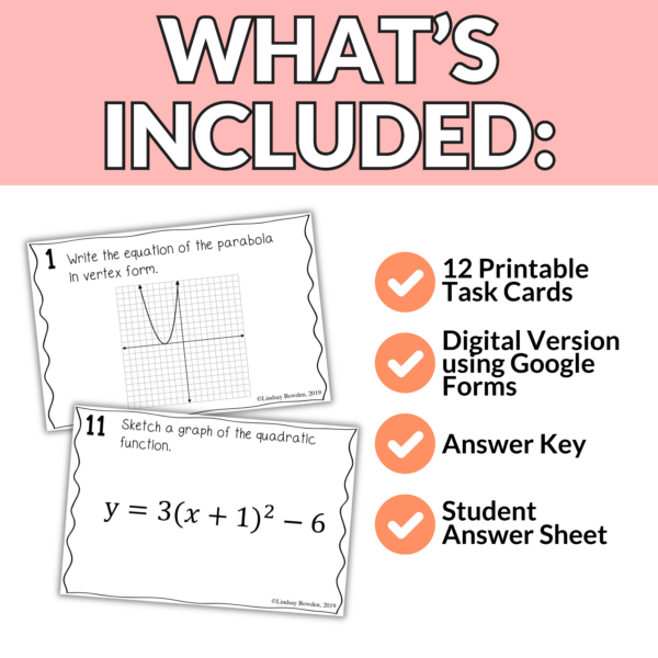 Quadratic Transformations Task Cards - Image 2