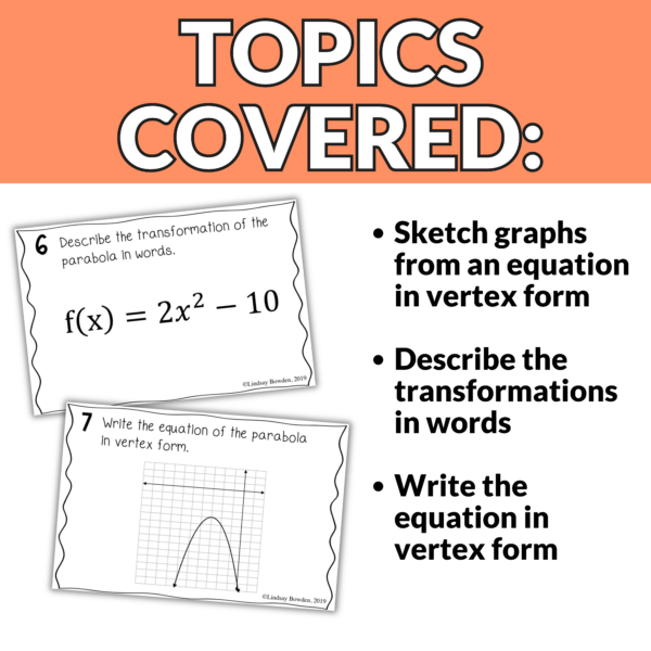 Quadratic Transformations Task Cards - Image 3