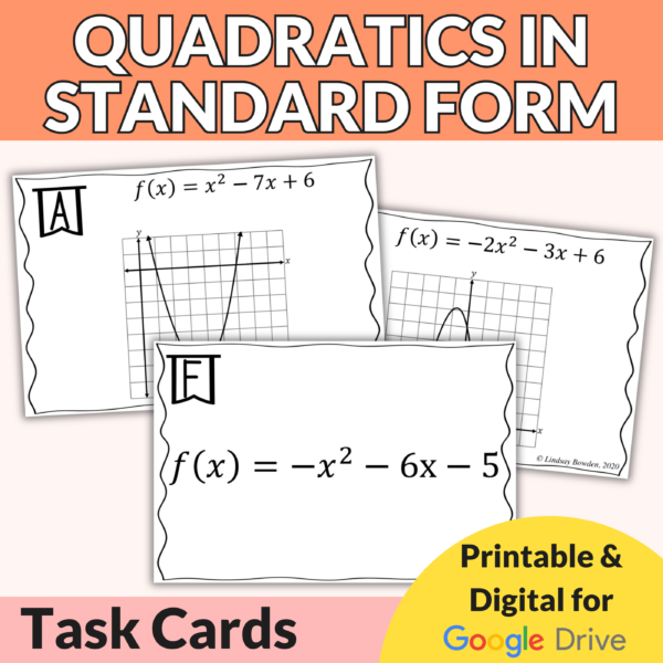 Quadratics in Standard Form Task Cards