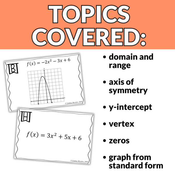 Quadratics in Standard Form Task Cards - Image 3