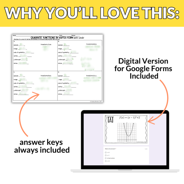 Quadratics in Vertex Form Task Cards - Image 4