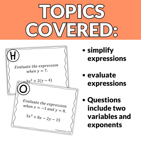 Simplifying and Evaluating Expressions Task Cards - Image 3