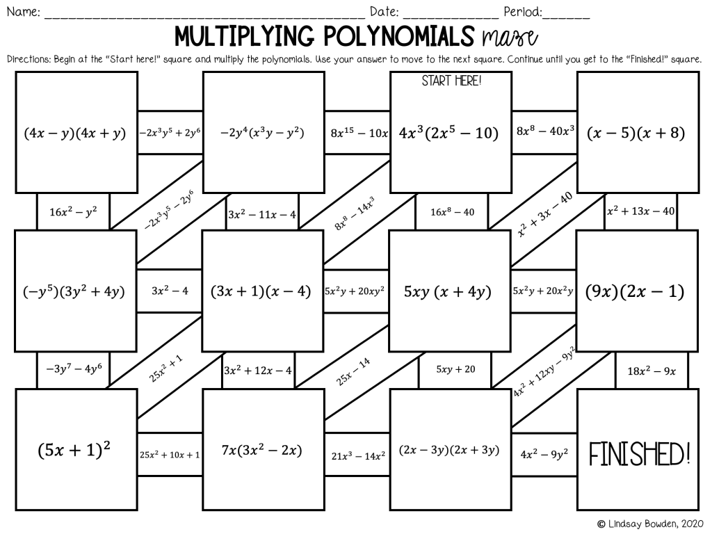 Multiplying Polynomials Digital Maze - Lindsay Bowden