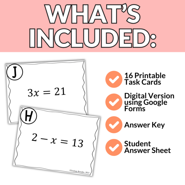 One-Step Equation Task Cards - Image 2