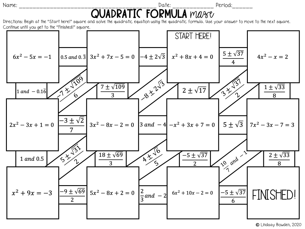 Quadratic Formula Digital Maze - Lindsay Bowden