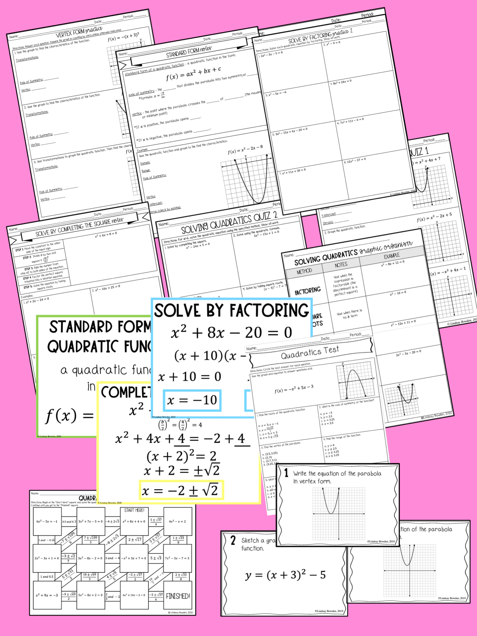 Quadratics Unit (Algebra 1 Unit 8) - Lindsay Bowden