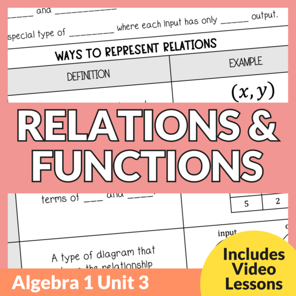 Relations and Functions Unit (Algebra 1 Unit 3)