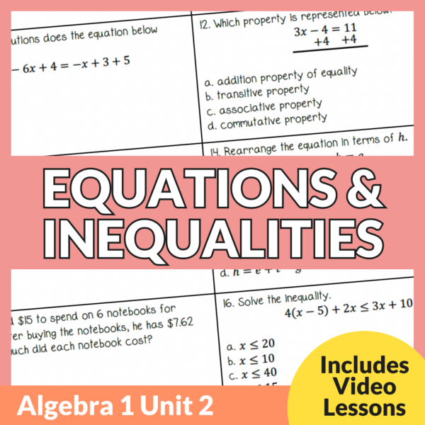 Solving Equations and Inequalities Unit (Algebra 1 Unit 2)