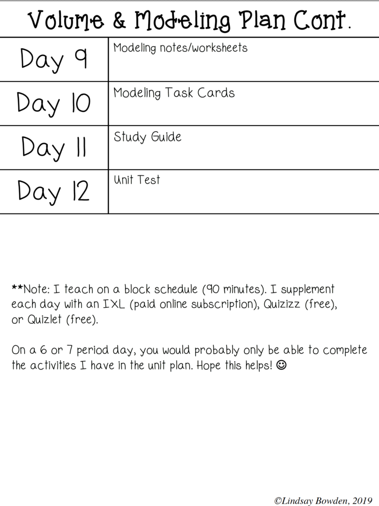 Volume & Modeling Unit (Geometry Unit 8) - Lindsay Bowden