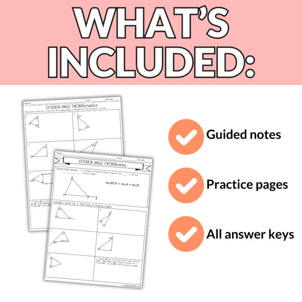 Exterior Angle Theorem Notes and Worksheets for High School Geometry - Image 3