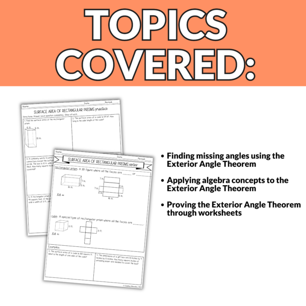 Exterior Angle Theorem Notes and Worksheets for High School Geometry - Image 2