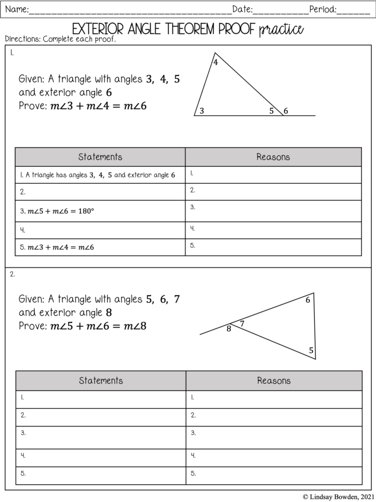 Exterior Angle Theorem Notes & Worksheets - Lindsay Bowden