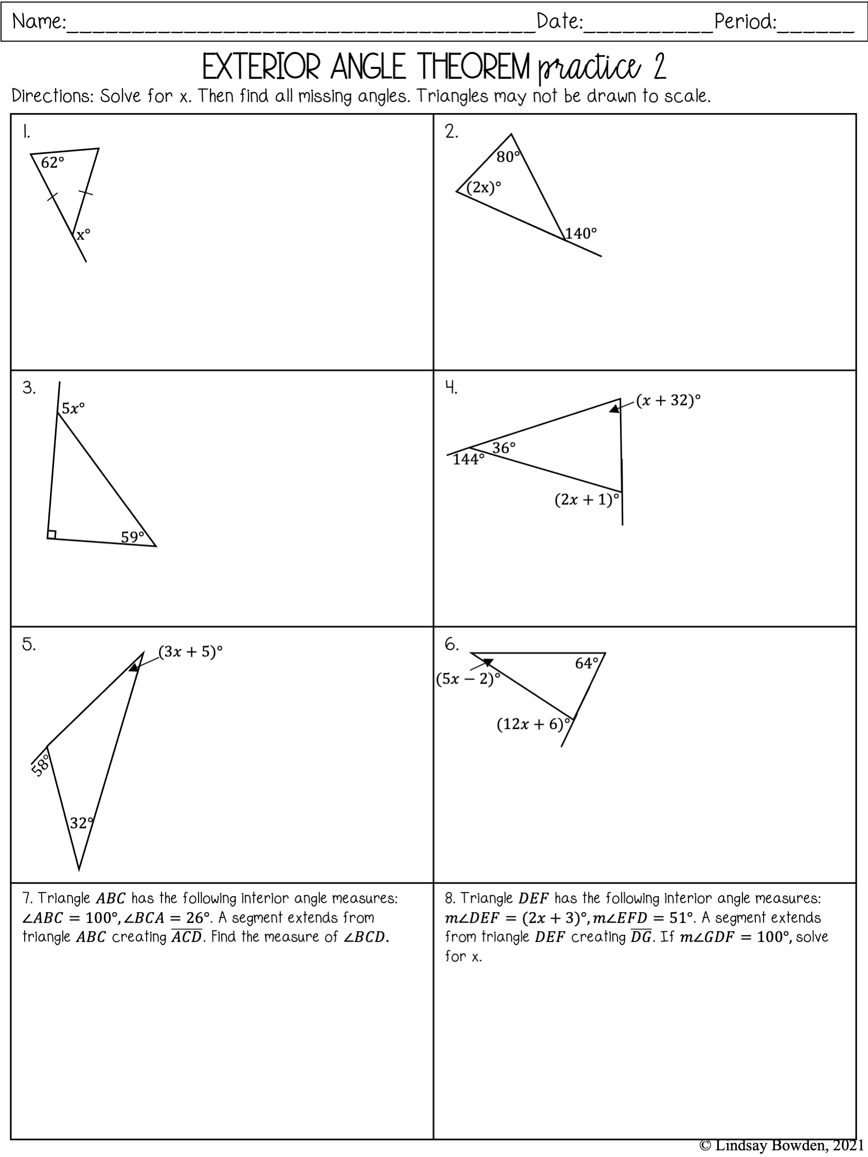 Exterior Angle Theorem Notes & Worksheets - Lindsay Bowden For Exterior Angle Theorem Worksheet