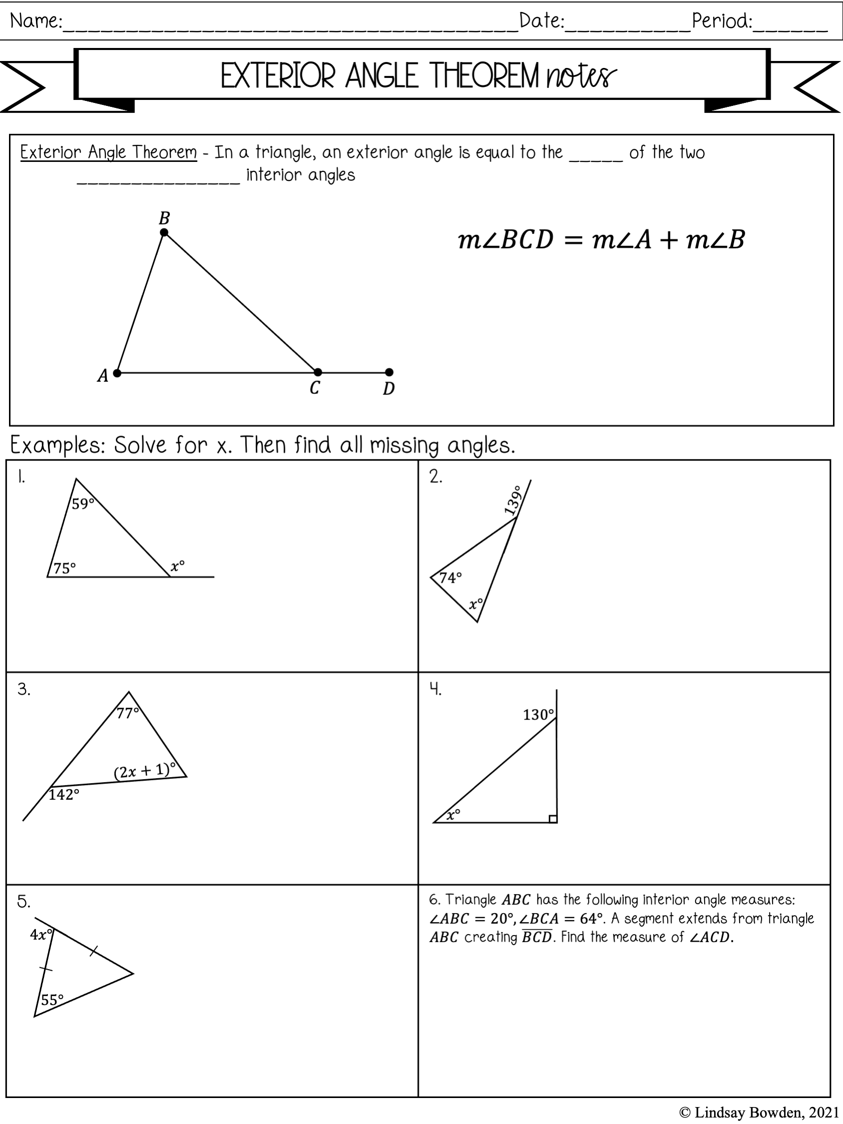 Triangle Exterior Angles Worksheet Answers