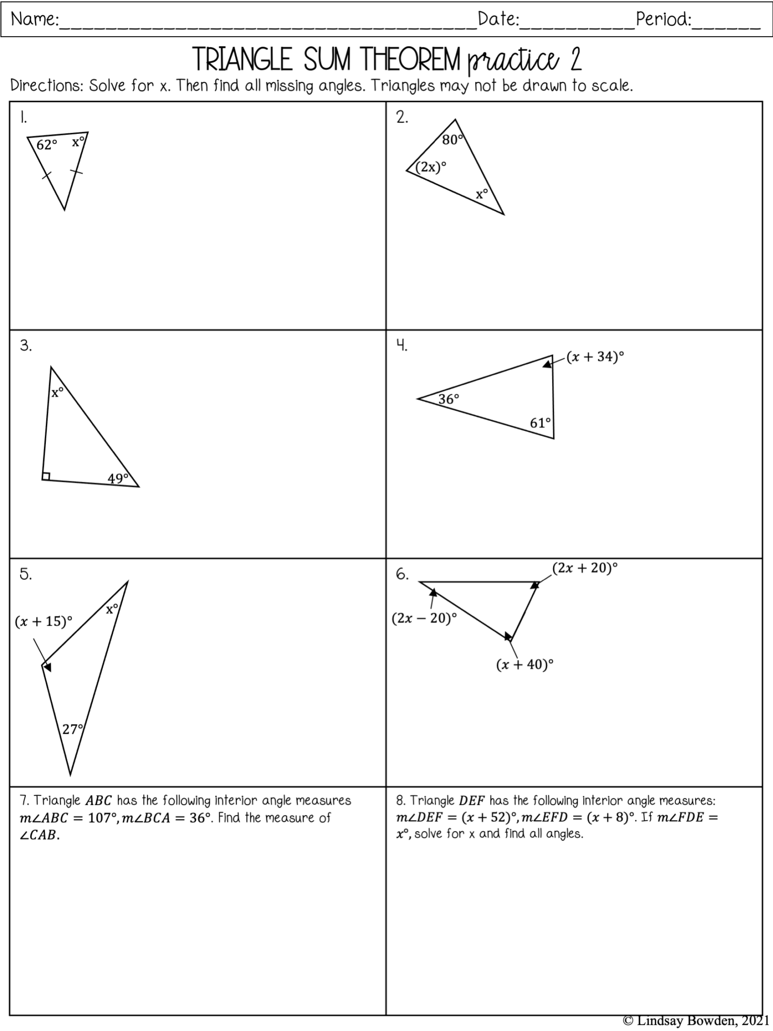 Triangle Sum Theorem Notes and Worksheets - Lindsay Bowden