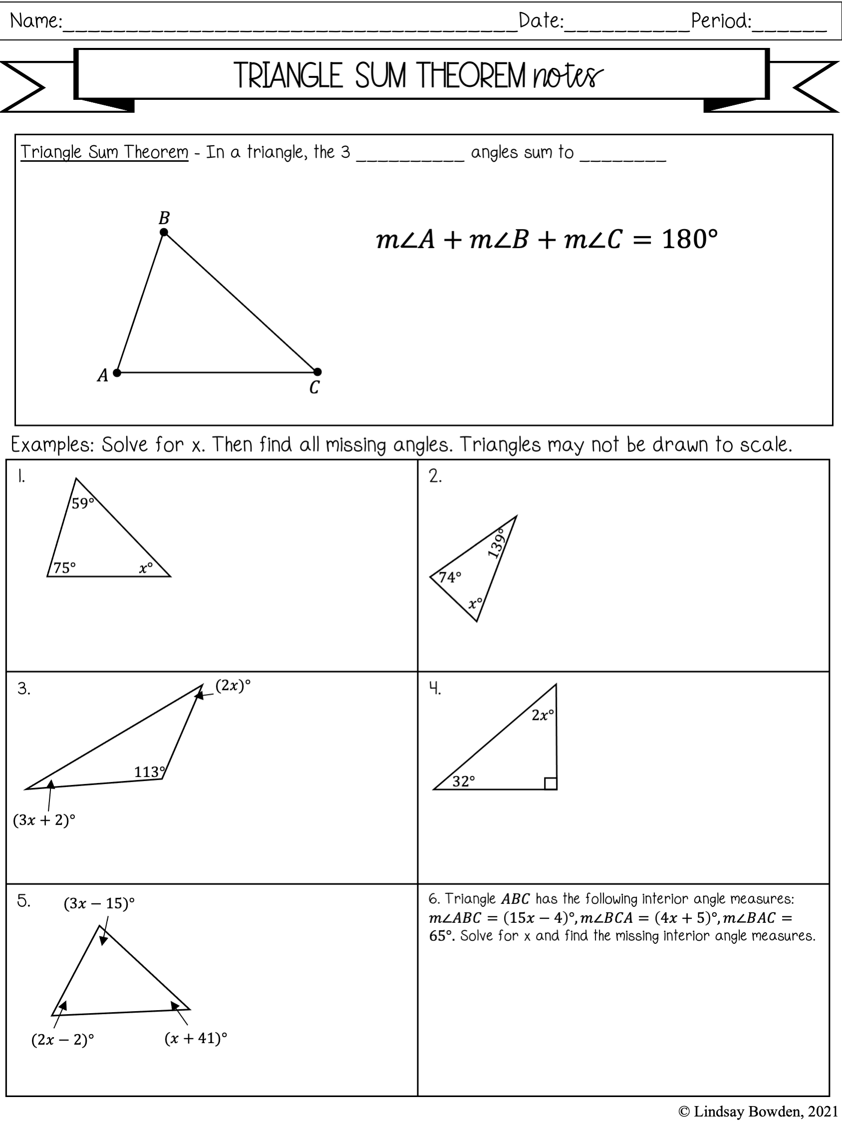 Triangle Sum Theorem Notes and Worksheets - Lindsay Bowden In Triangle Angle Sum Worksheet Answers